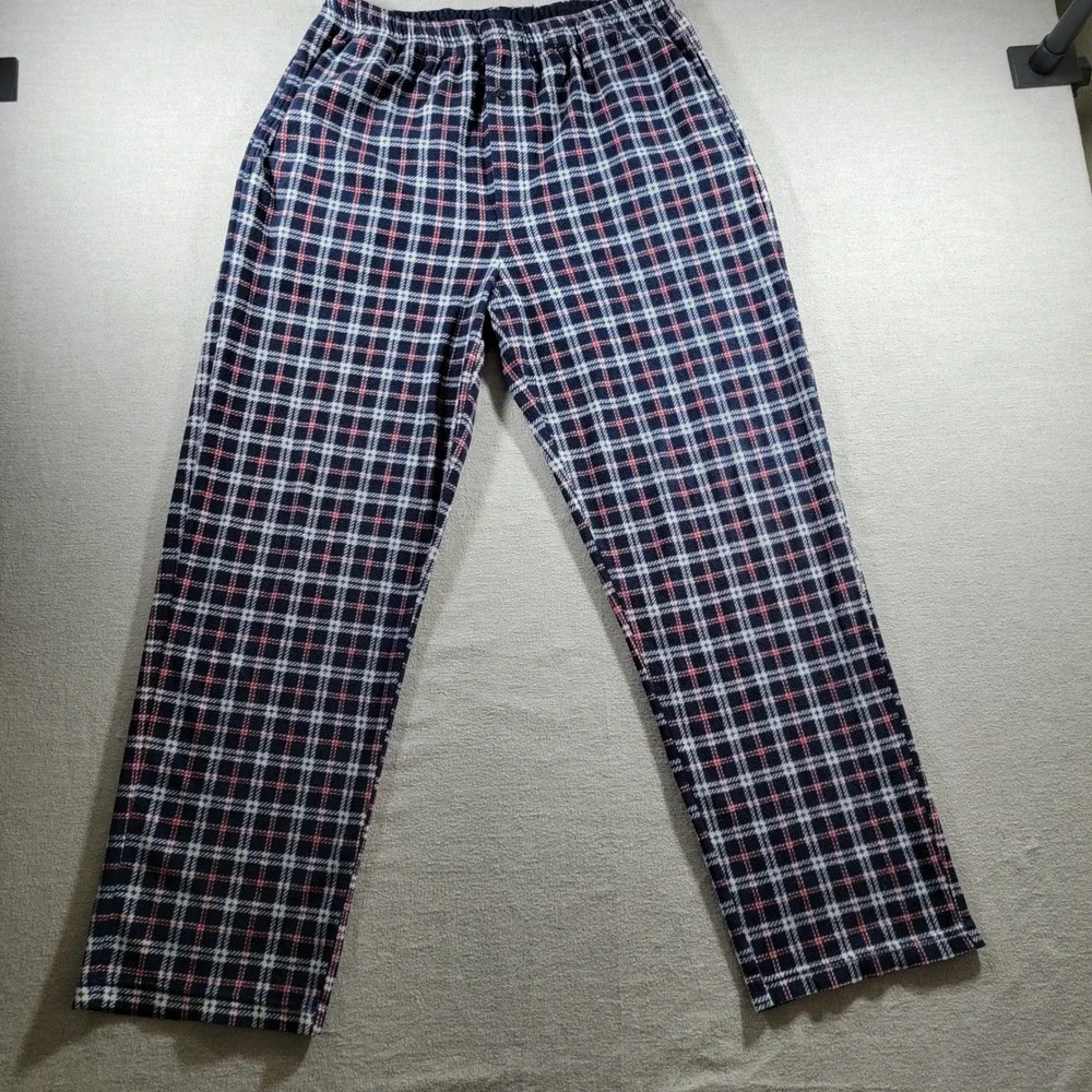 Stafford Pajama Pants Mens XL Blue Excellent Fleece Plaid Loungewear Bottoms